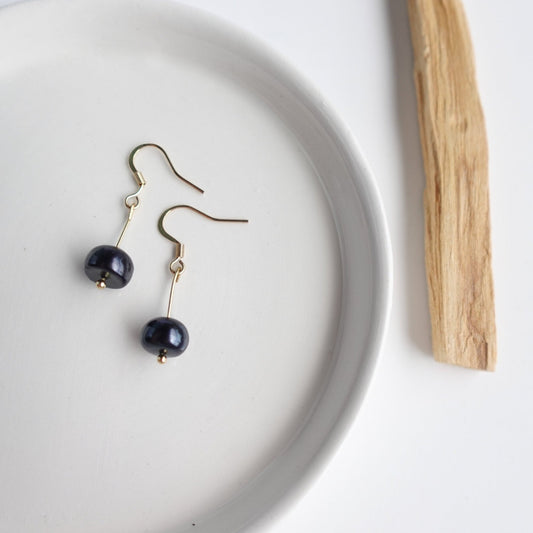 Handcrafted Navy Blue Natural Freshwater Pearl Earrings