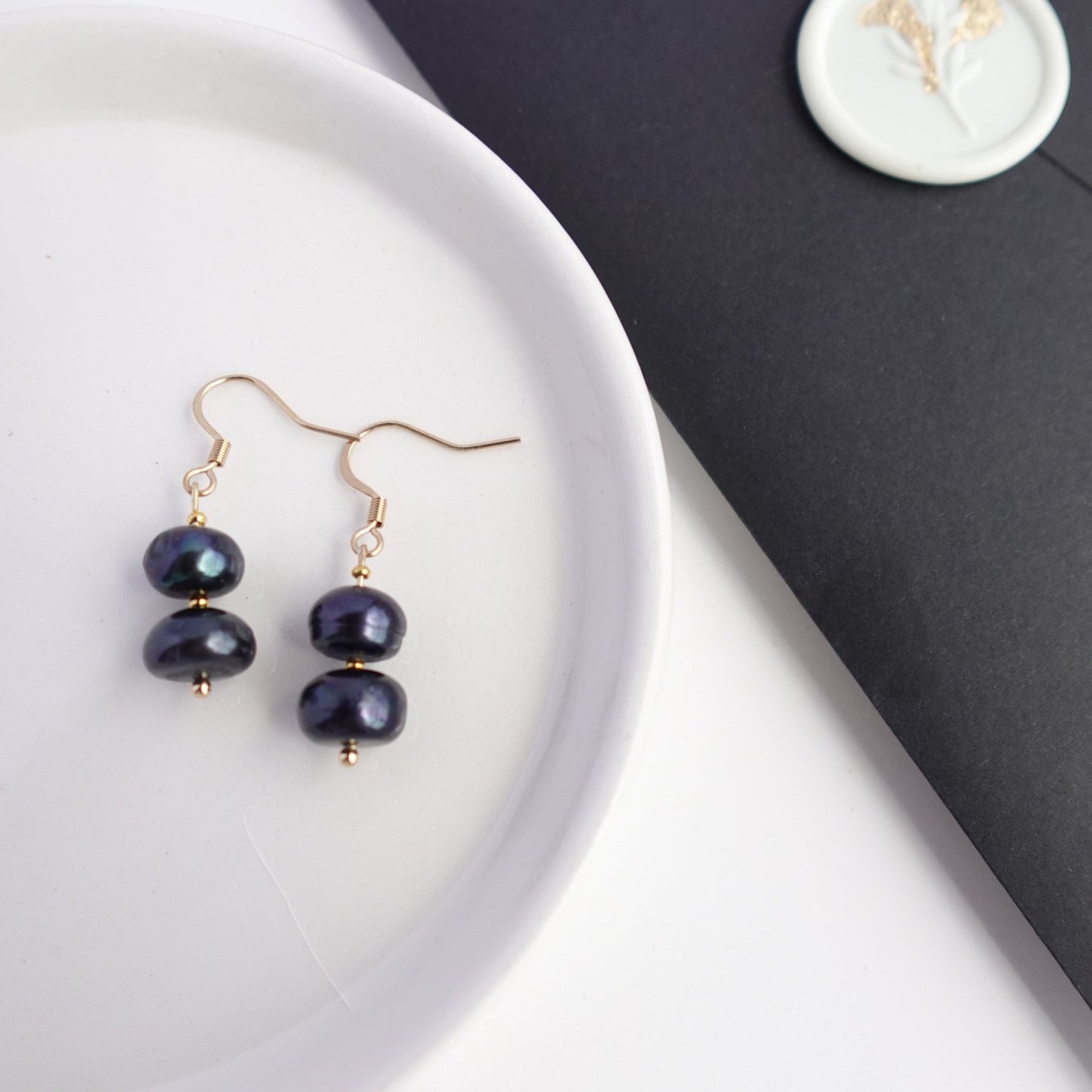 Handcrafted Navy Blue Natural Freshwater Pearl Earrings