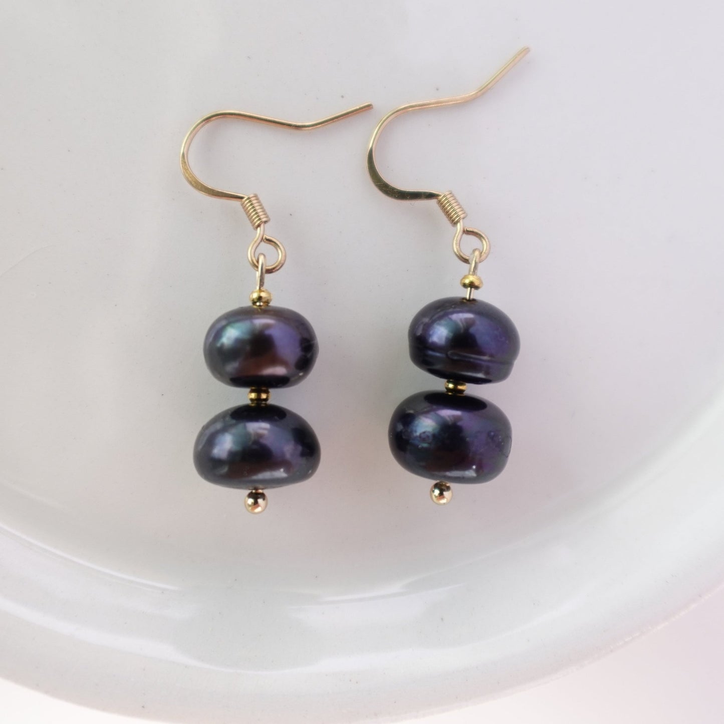 Handcrafted Navy Blue Natural Freshwater Pearl Earrings